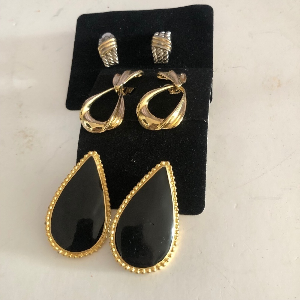 Three sets of vintage clip on earrings. Can be worn togeather or separate.